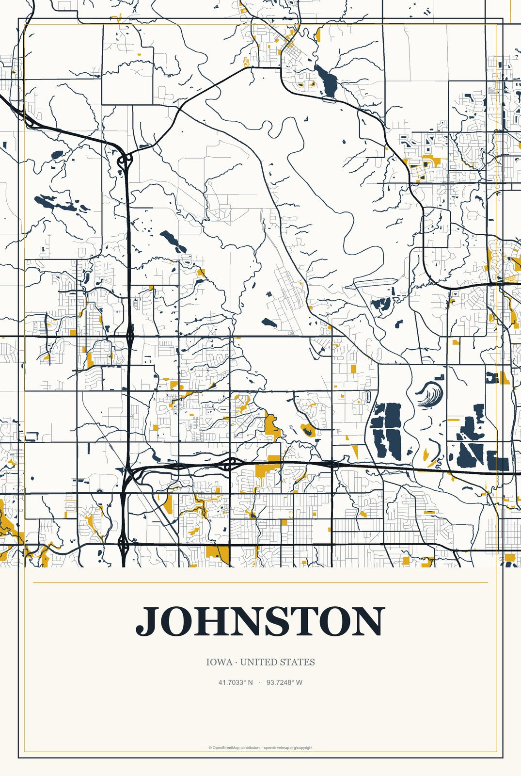 Johnston, Iowa City Map Aluminum Sign in Citrine Modern style