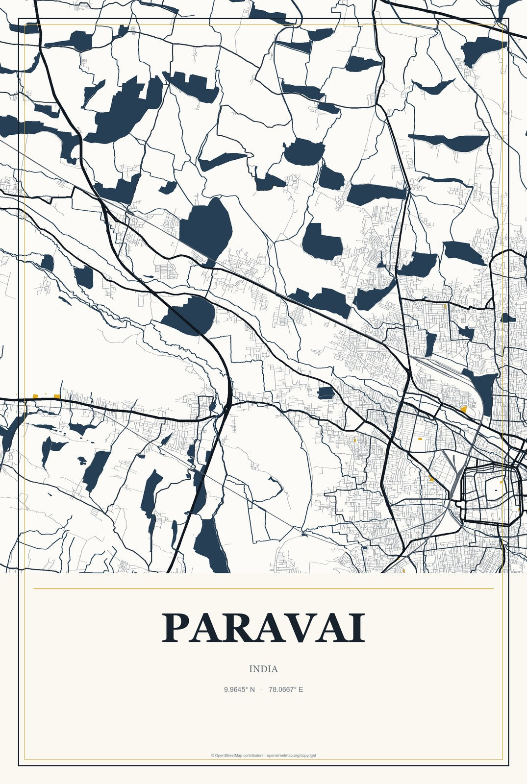 Paravai, India City Map Aluminum Sign in Citrine Modern style