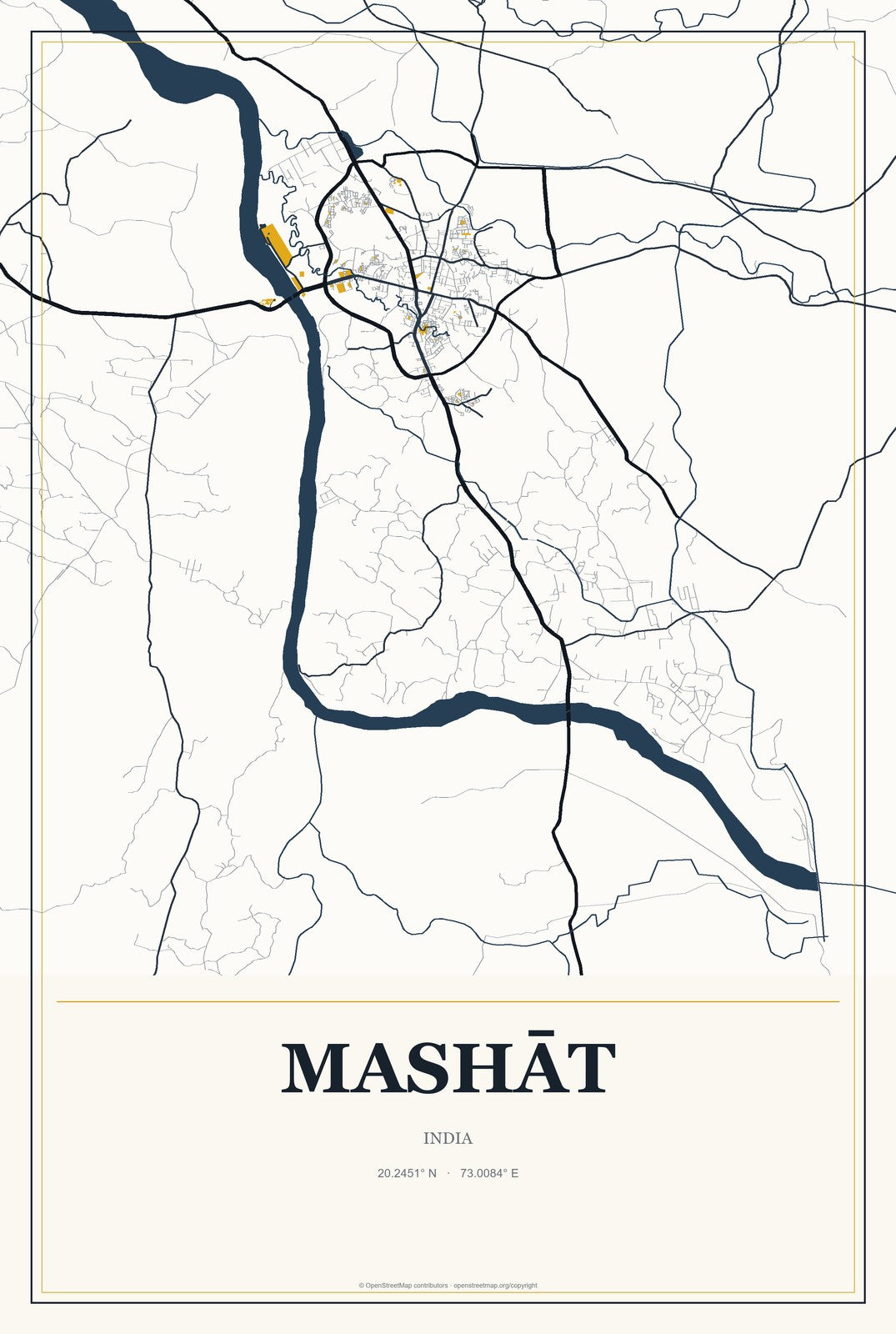 Mashāt, India City Map Aluminum Sign in Citrine Modern style