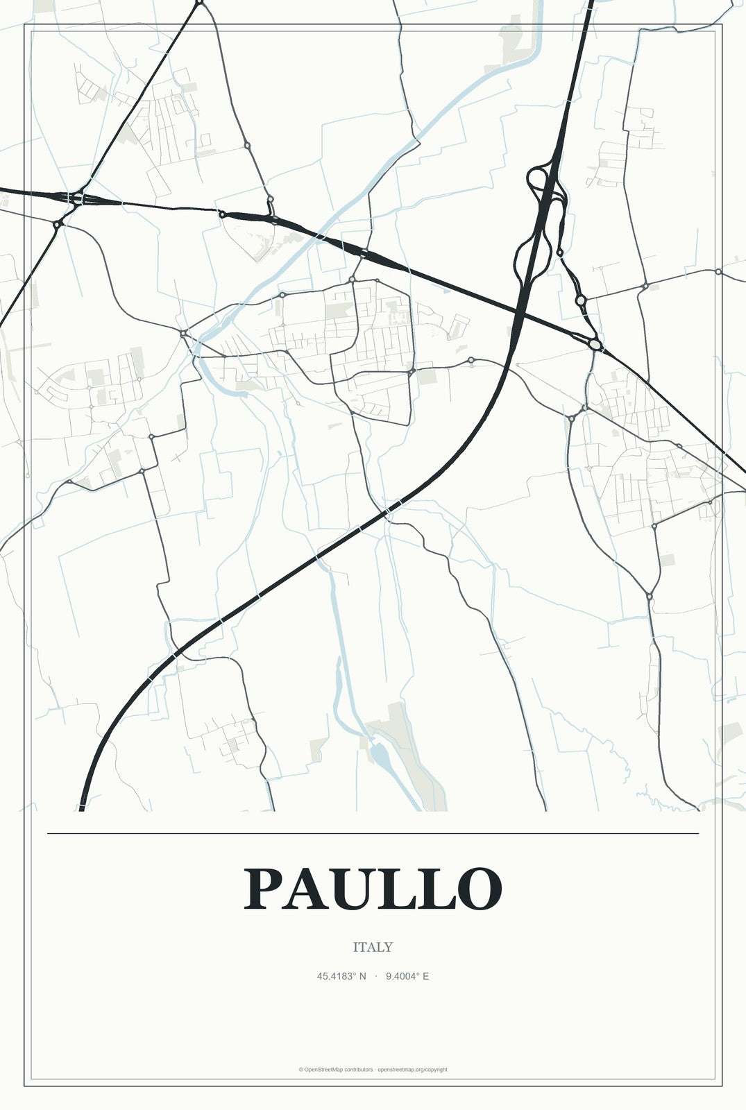 Paullo, Italy City Map Aluminum Sign in Gallery Air style
