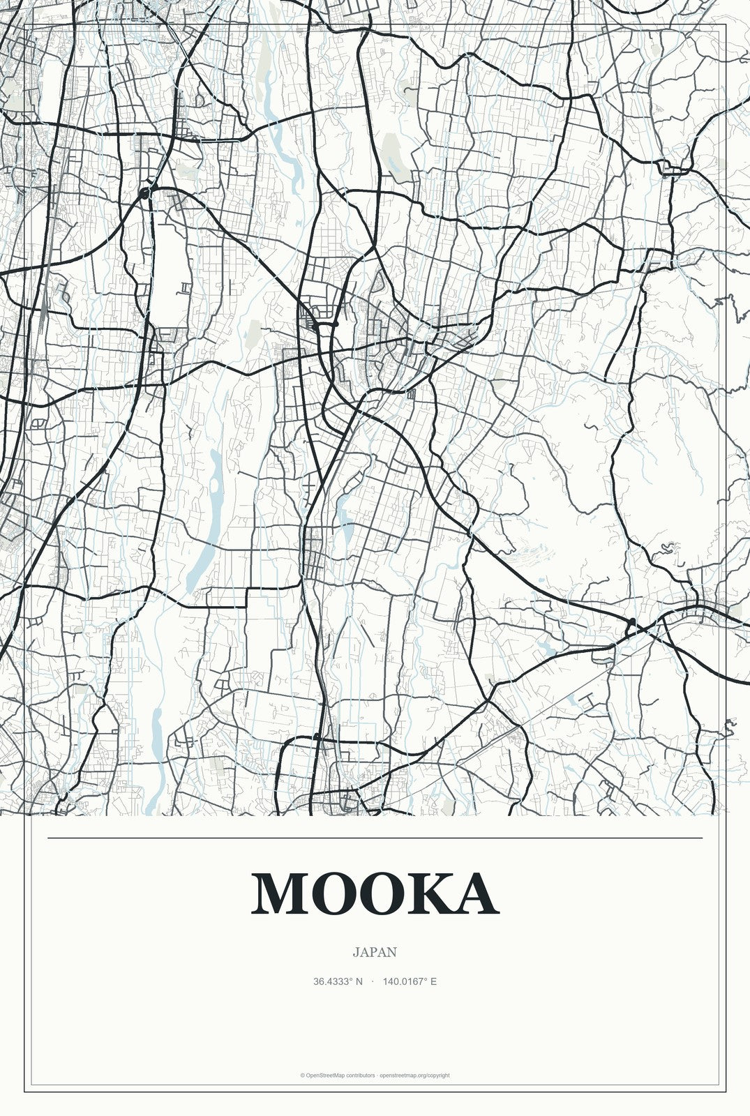 Mooka, Japan City Map Aluminum Sign in Gallery Air style
