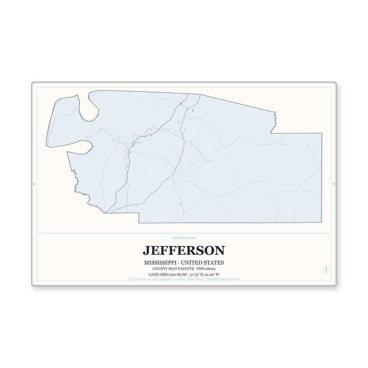 Jefferson County, Mississippi Map Aluminum Sign in Gallery Air style