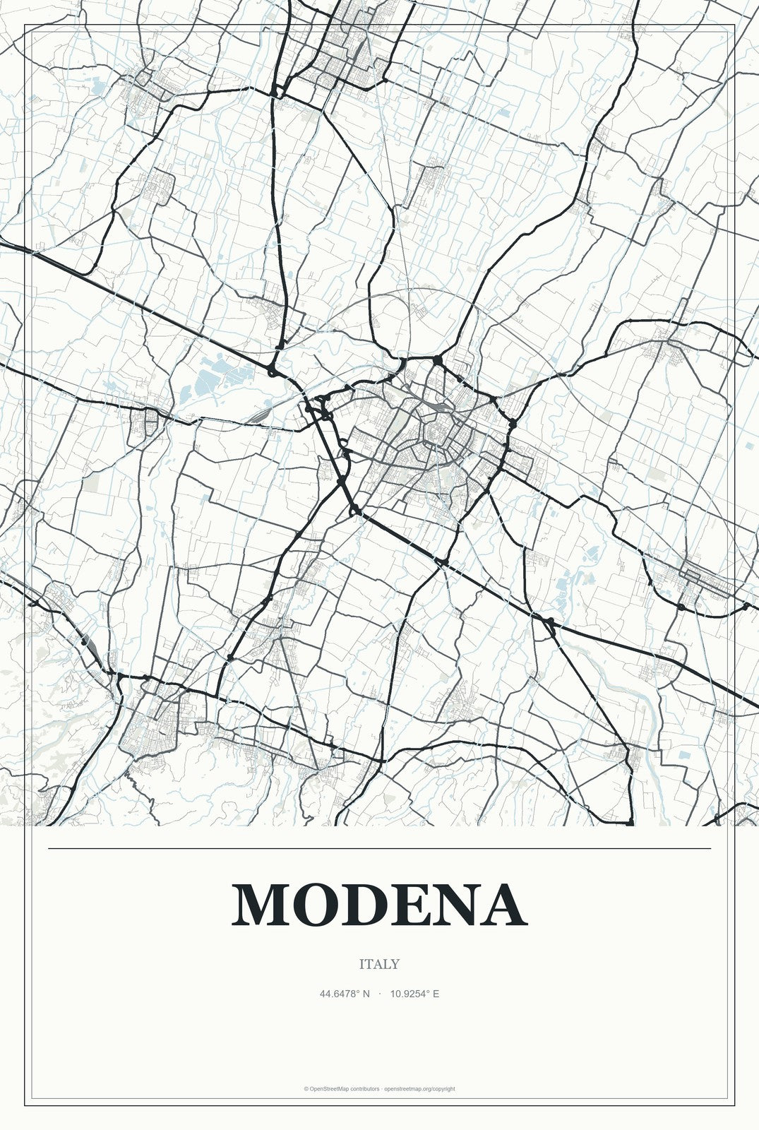 Modena, Italy City Map Aluminum Sign in Gallery Air style