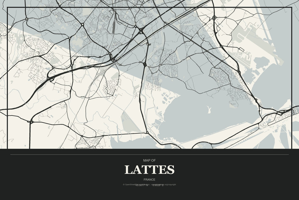 Lattes, France City Map Aluminum Sign in Museum Plaque style