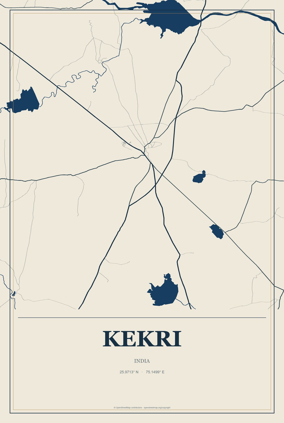 Kekri, India City Map Aluminum Sign in Coastal Cutout style