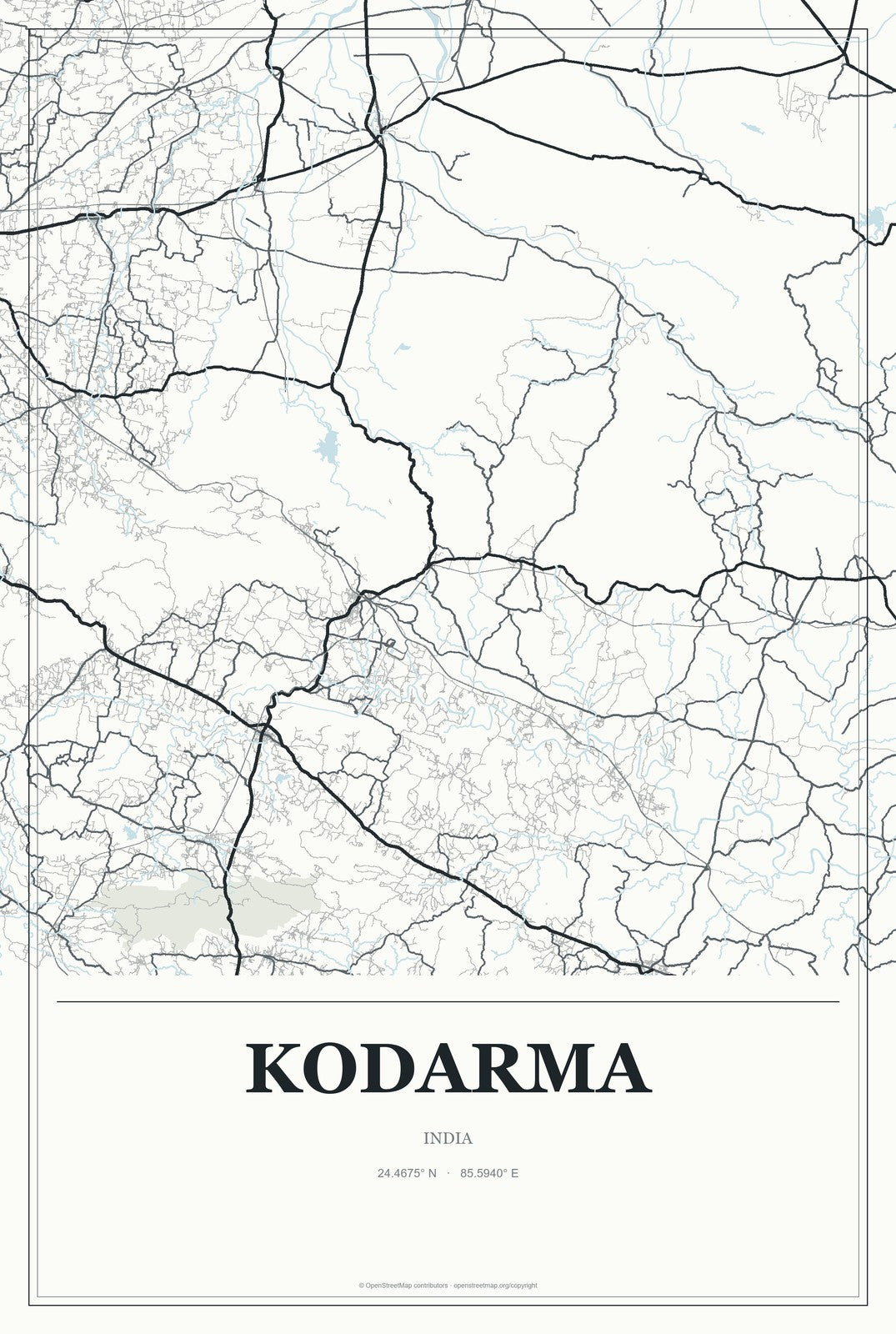 Kodarma, India City Map Aluminum Sign in Gallery Air style