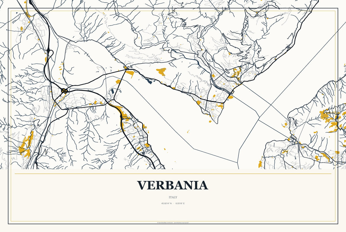 Verbania, Italy City Map Aluminum Sign in Citrine Modern style