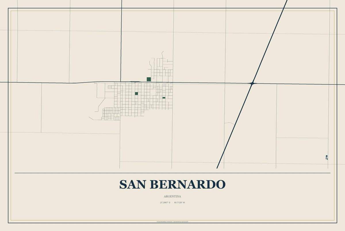 San Bernardo, Argentina City Map Aluminum Sign in Coastal Cutout style