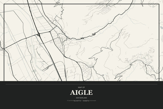 Aigle, Switzerland City Map Aluminum Sign in Museum Plaque style