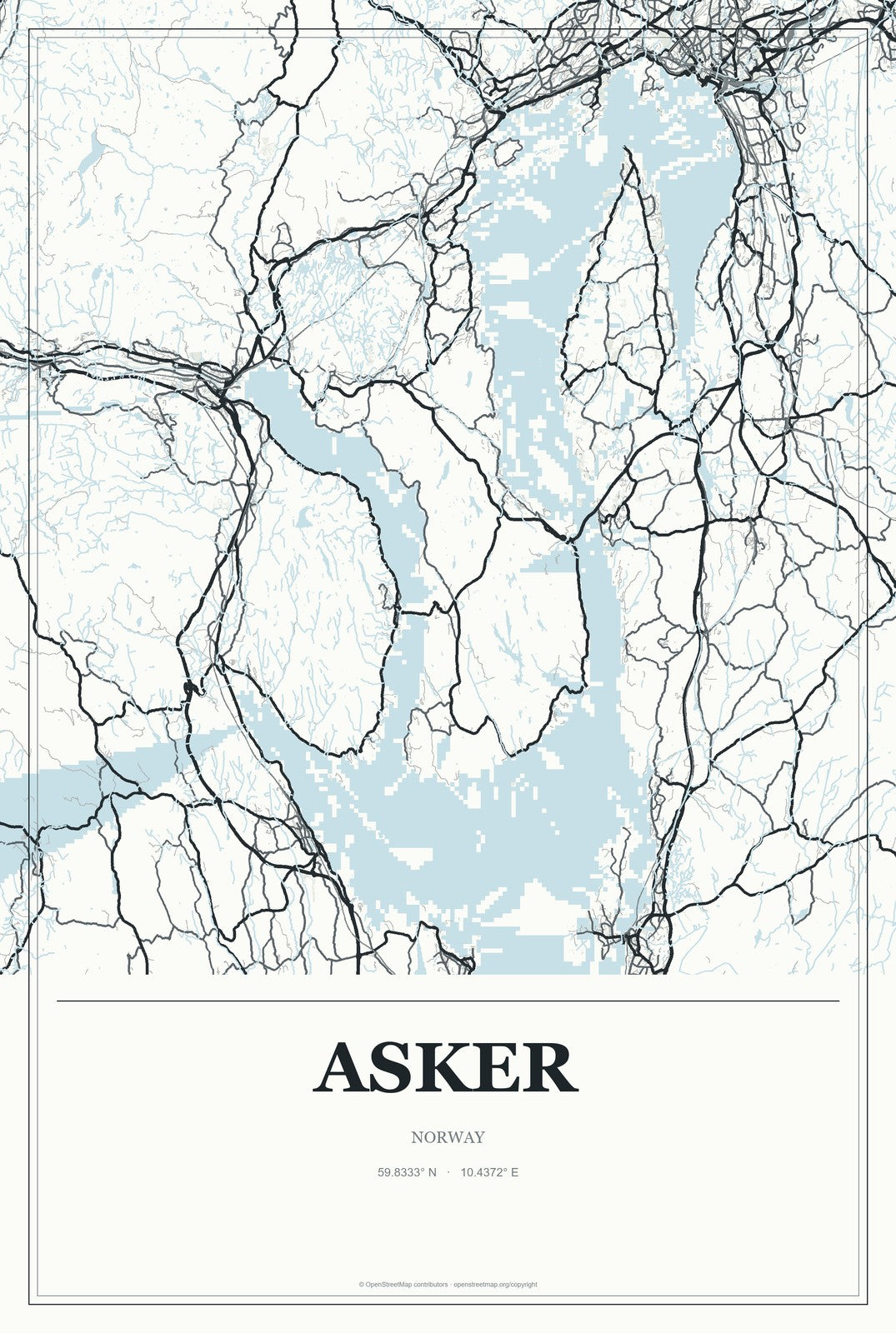 Asker, Norway City Map Aluminum Sign in Gallery Air style