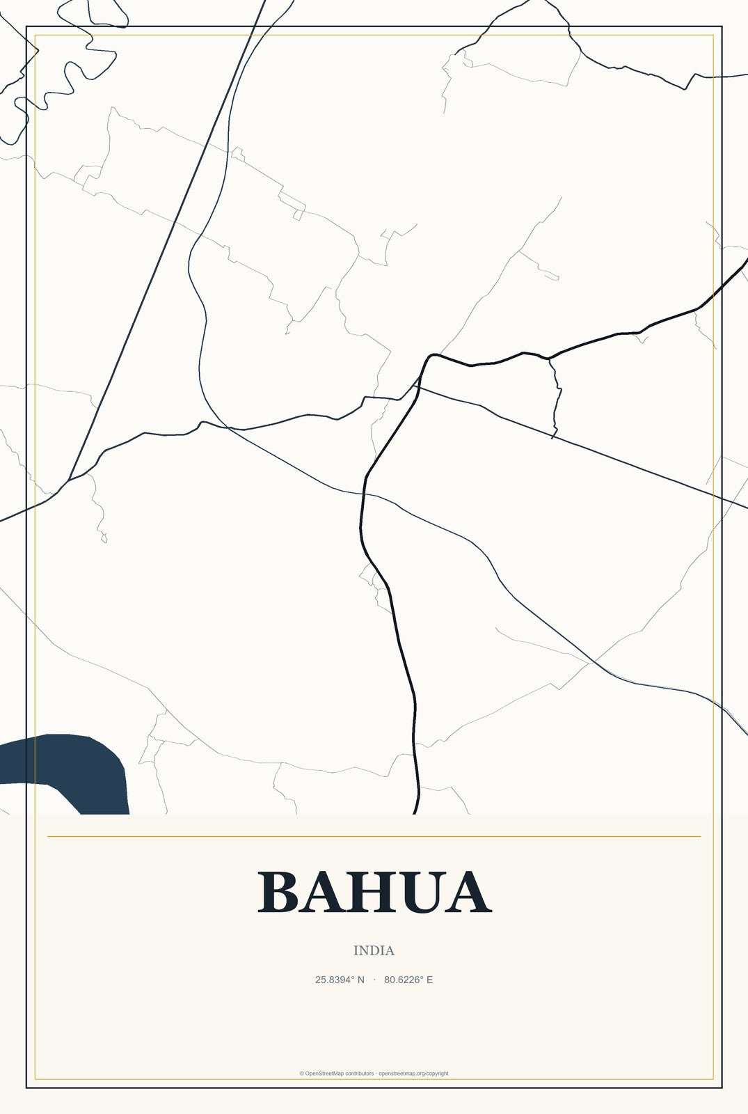 Bahua, India City Map Aluminum Sign in Citrine Modern style
