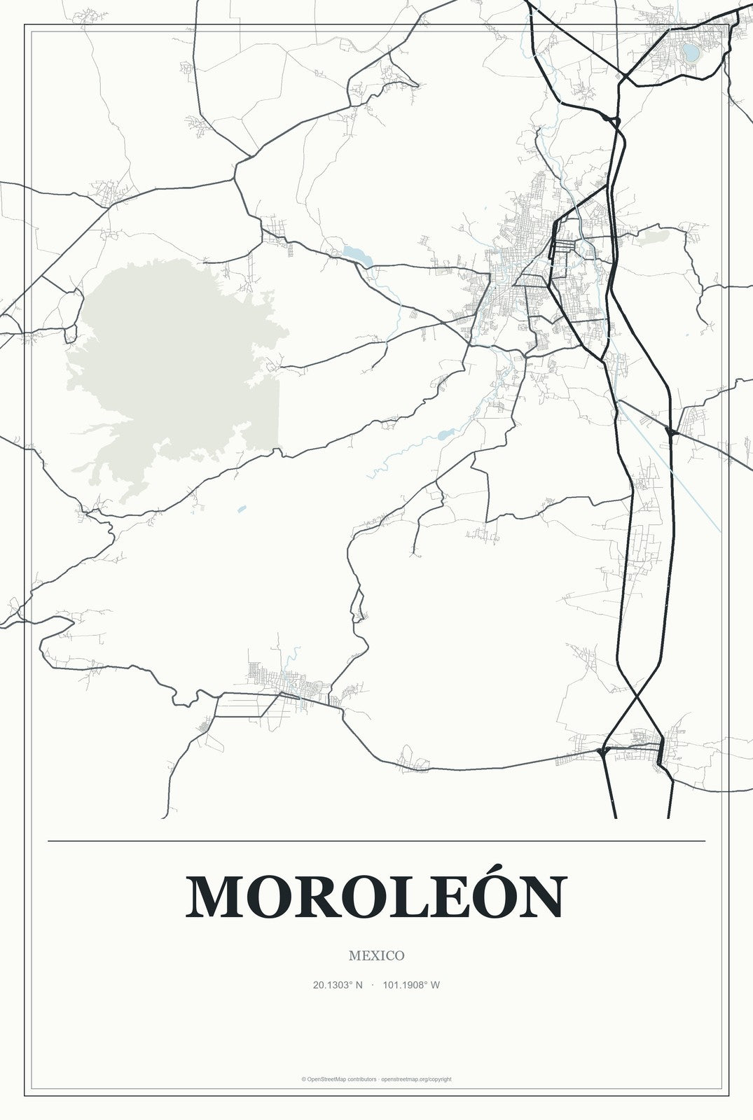 Moroleón, Mexico City Map Aluminum Sign in Gallery Air style