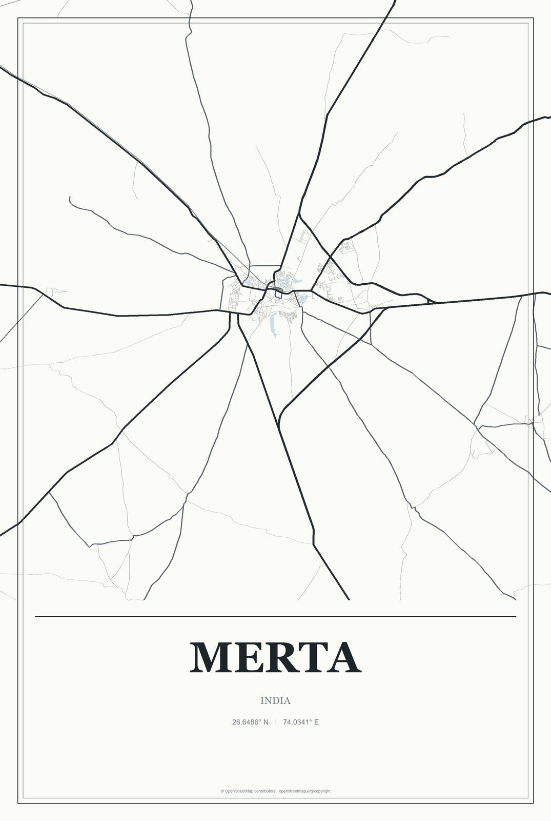 Merta, India City Map Aluminum Sign in Gallery Air style