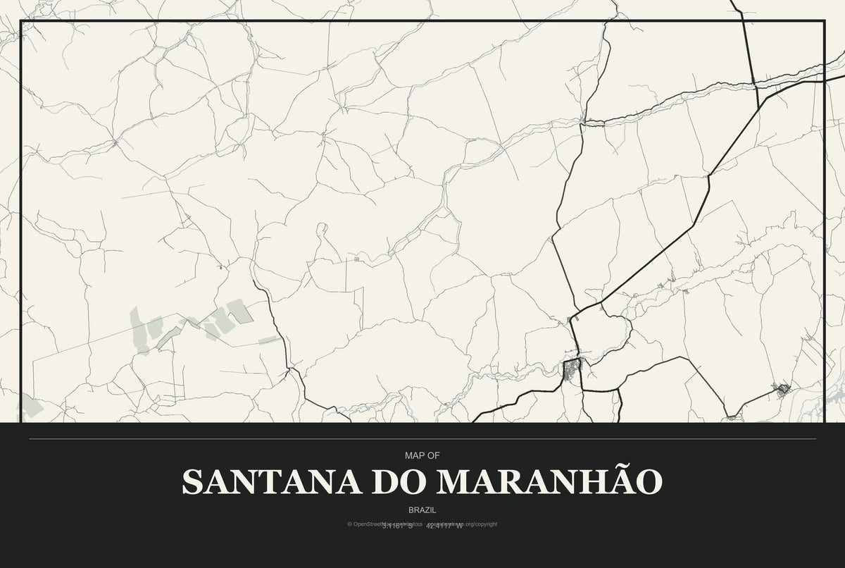 Santana do Maranhão, Brazil City Map Aluminum Sign in Museum Plaque style