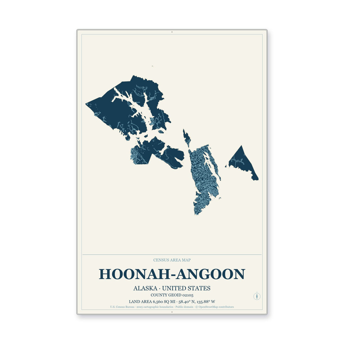 Hoonah-Angoon Census Area, Alaska Map Aluminum Sign in Coastal Cutout style
