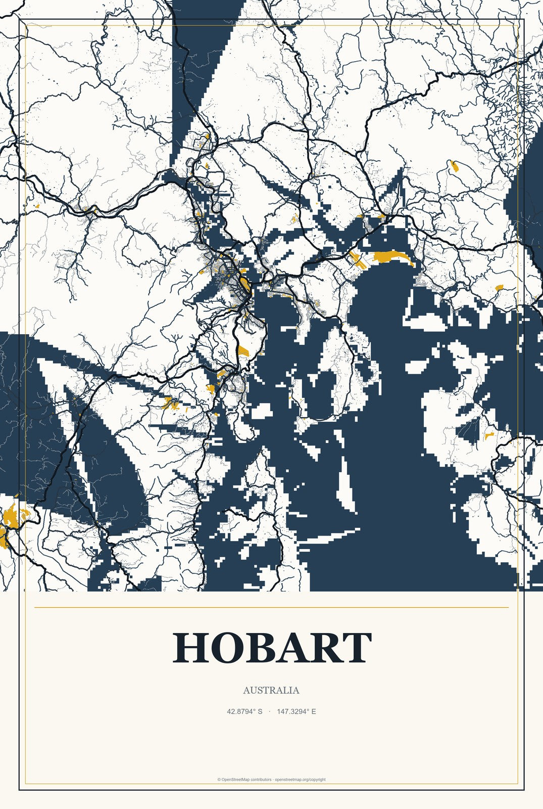 Hobart, Australia City Map Aluminum Sign in Citrine Modern style