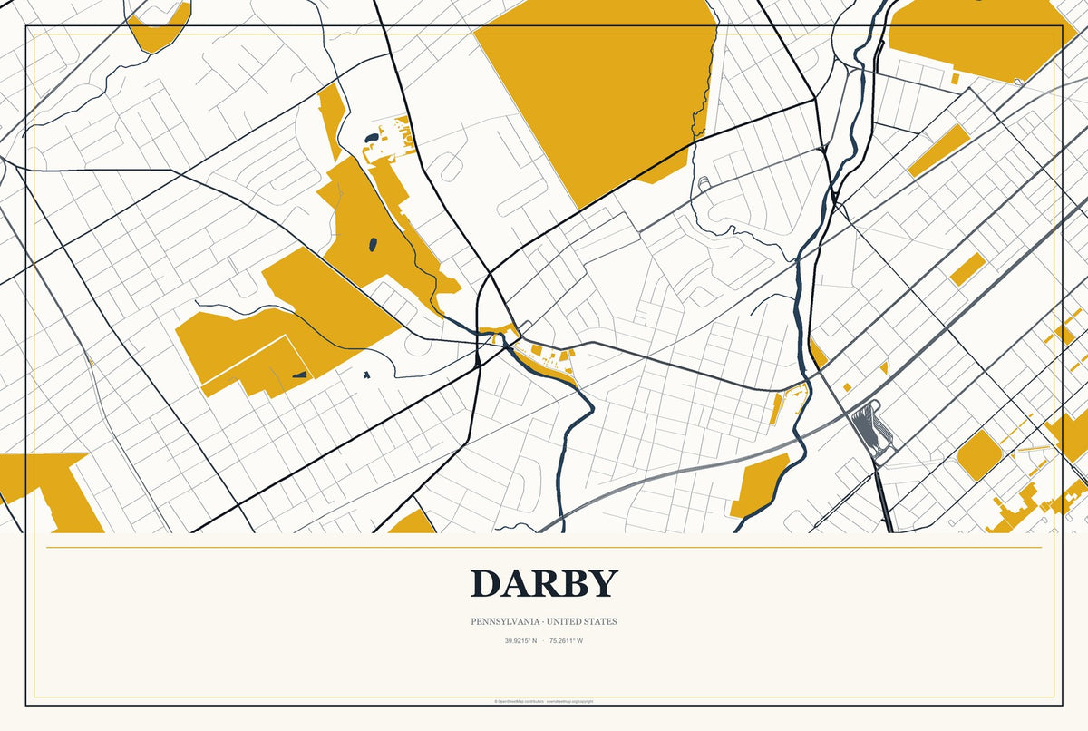 Darby, Pennsylvania City Map Aluminum Sign in Citrine Modern style