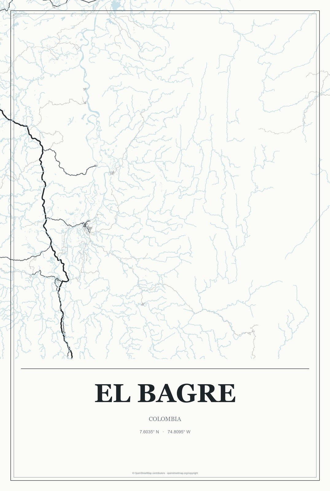 El Bagre, Colombia City Map Aluminum Sign in Gallery Air style