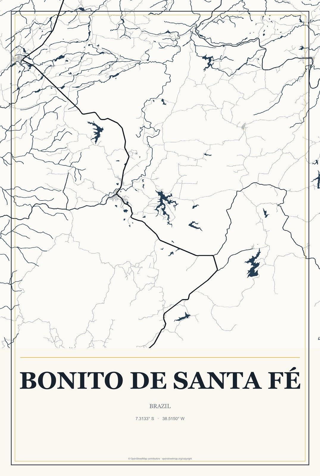 Bonito de Santa Fé, Brazil City Map Aluminum Sign in Citrine Modern style