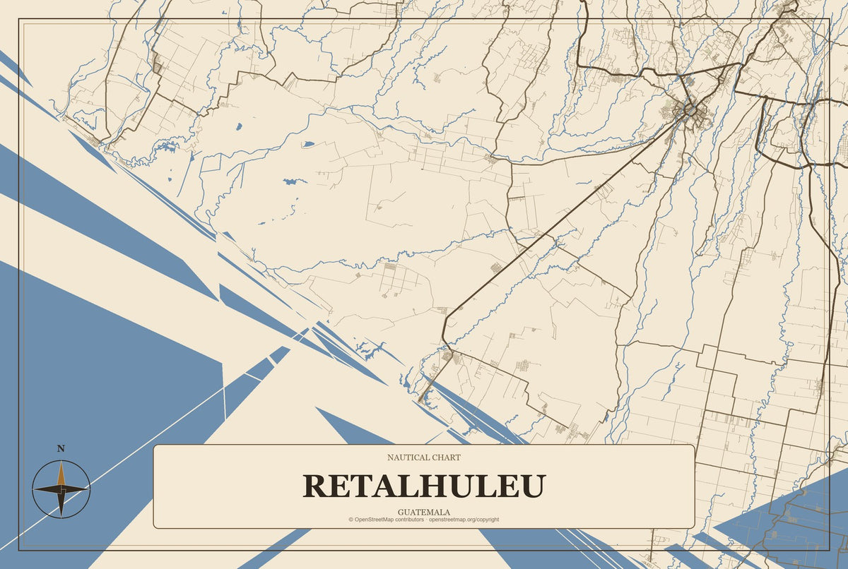 Retalhuleu, Guatemala City Map Aluminum Sign in Heritage Nautical style