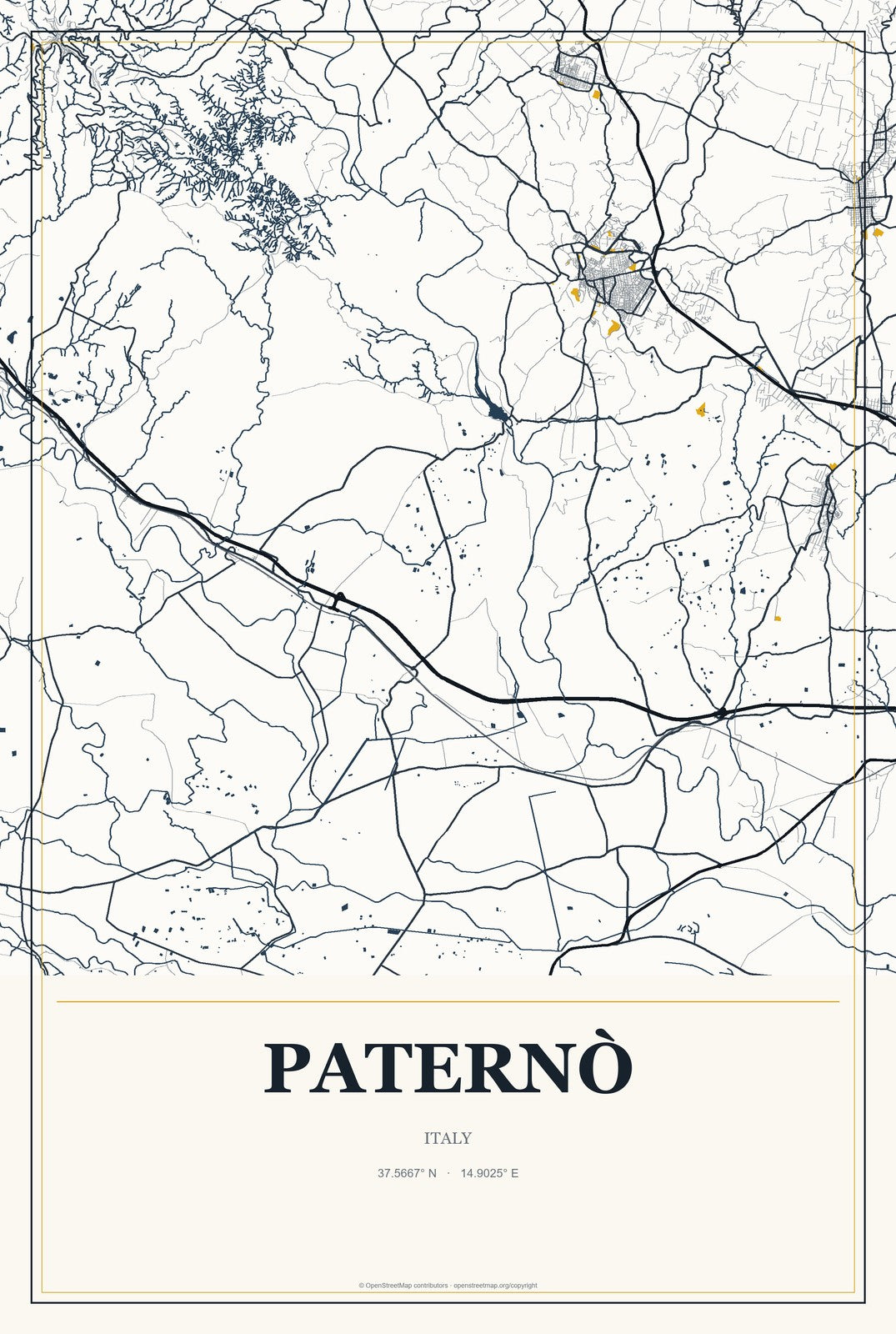 Paternò, Italy City Map Aluminum Sign in Citrine Modern style