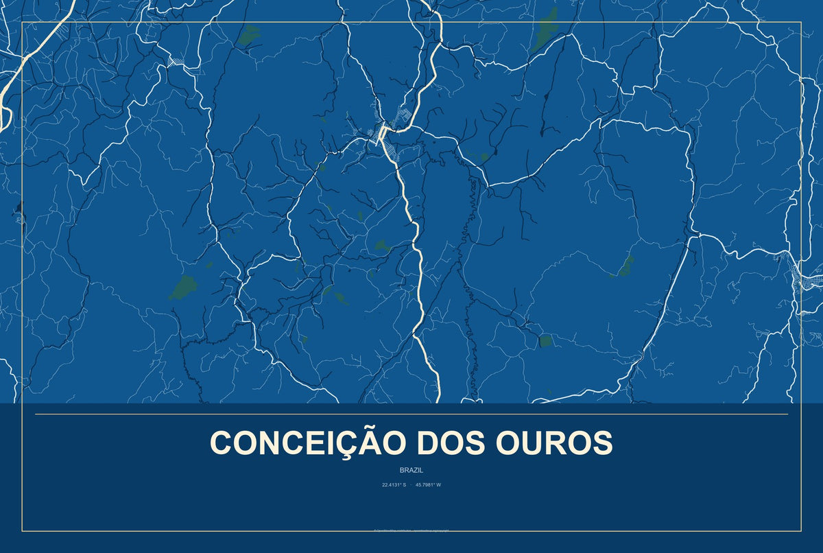 Conceição dos Ouros, Brazil City Map Aluminum Sign in Harbor Cobalt style