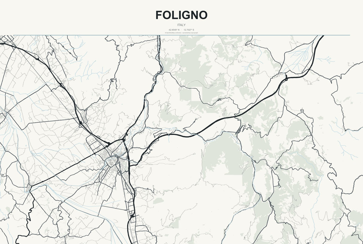 Foligno, Italy City Map Aluminum Sign in Headline Atlas style