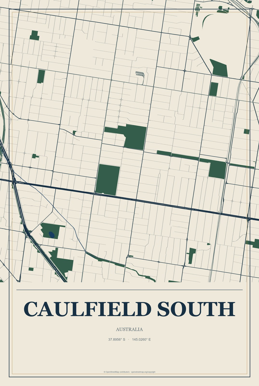 Caulfield South, Australia City Map Aluminum Sign in Coastal Cutout style