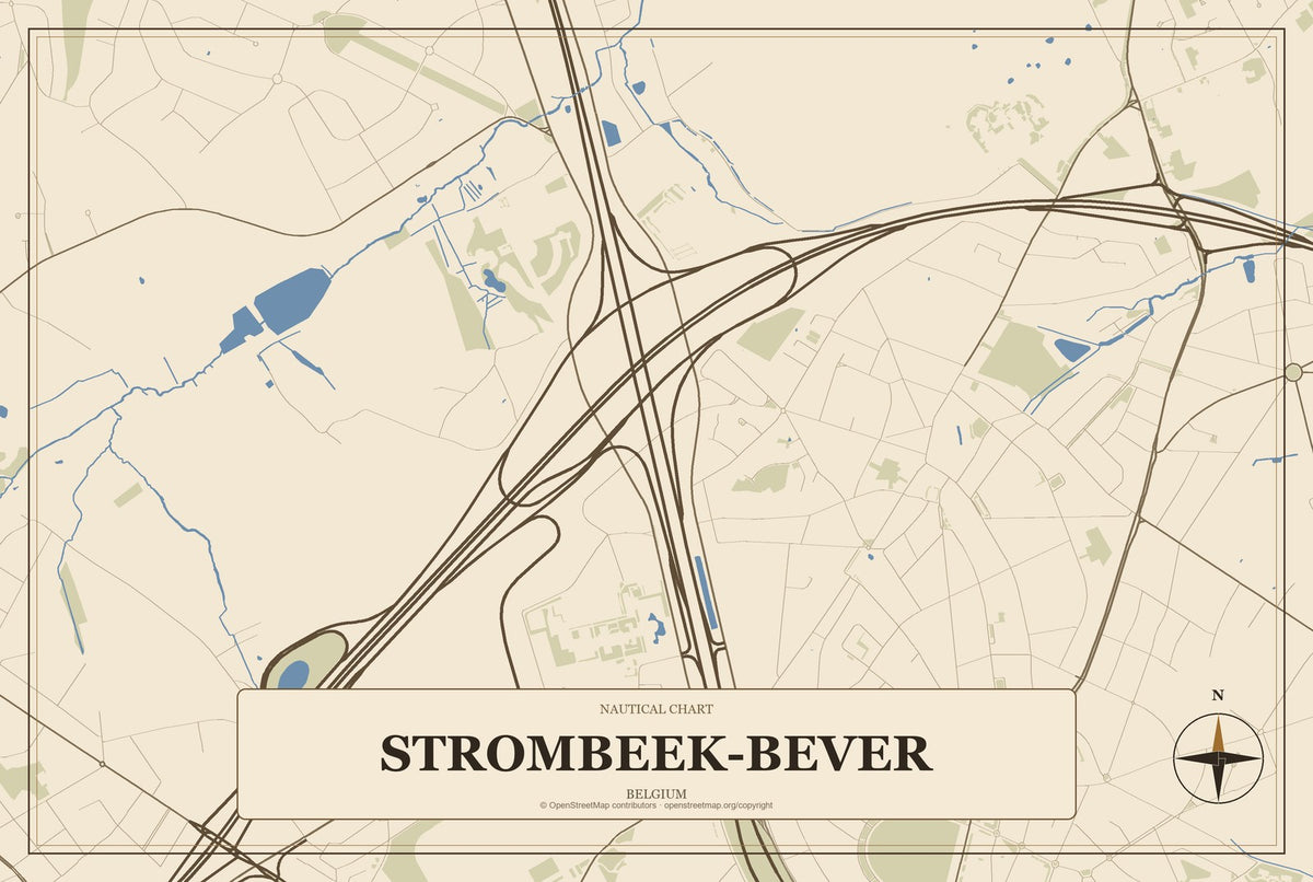 Strombeek-Bever, Belgium City Map Aluminum Sign in Heritage Nautical style