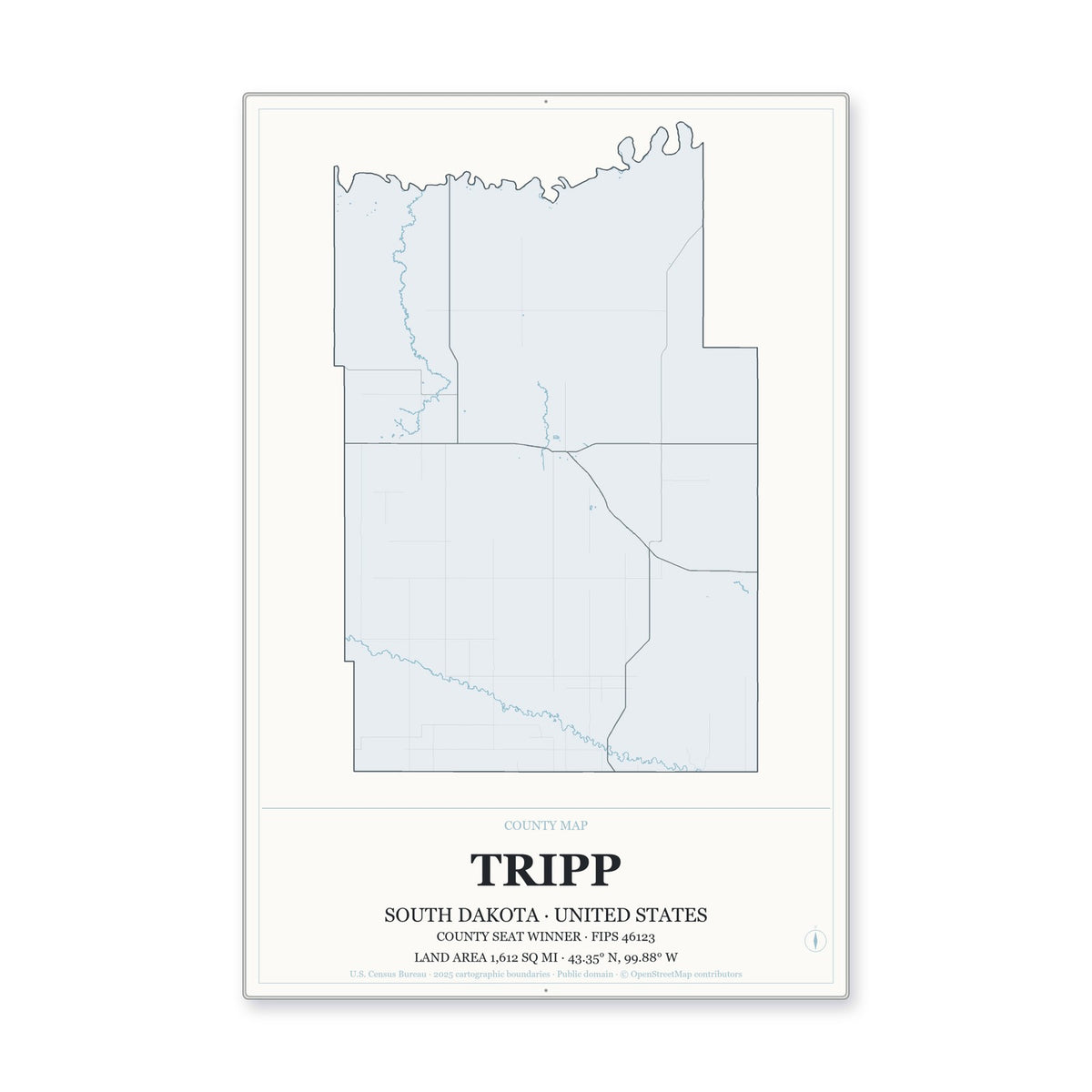 Tripp County, South Dakota Map Aluminum Sign in Gallery Air style