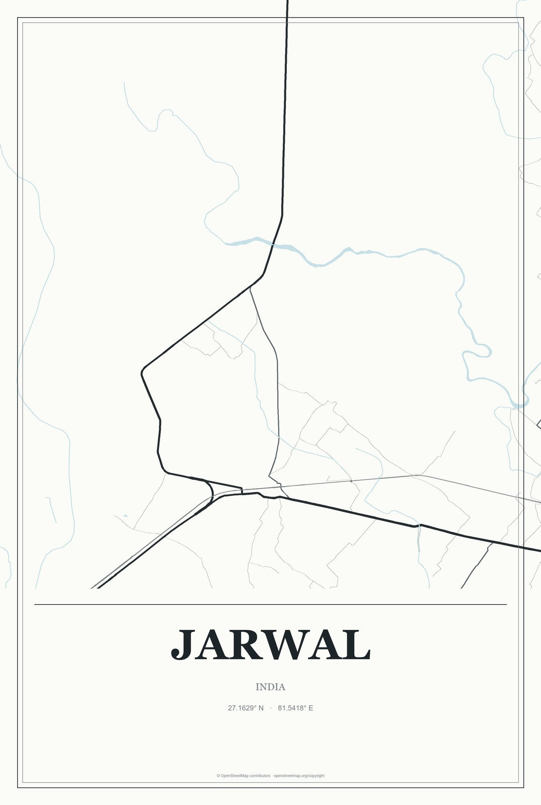 Jarwal, India City Map Aluminum Sign in Gallery Air style