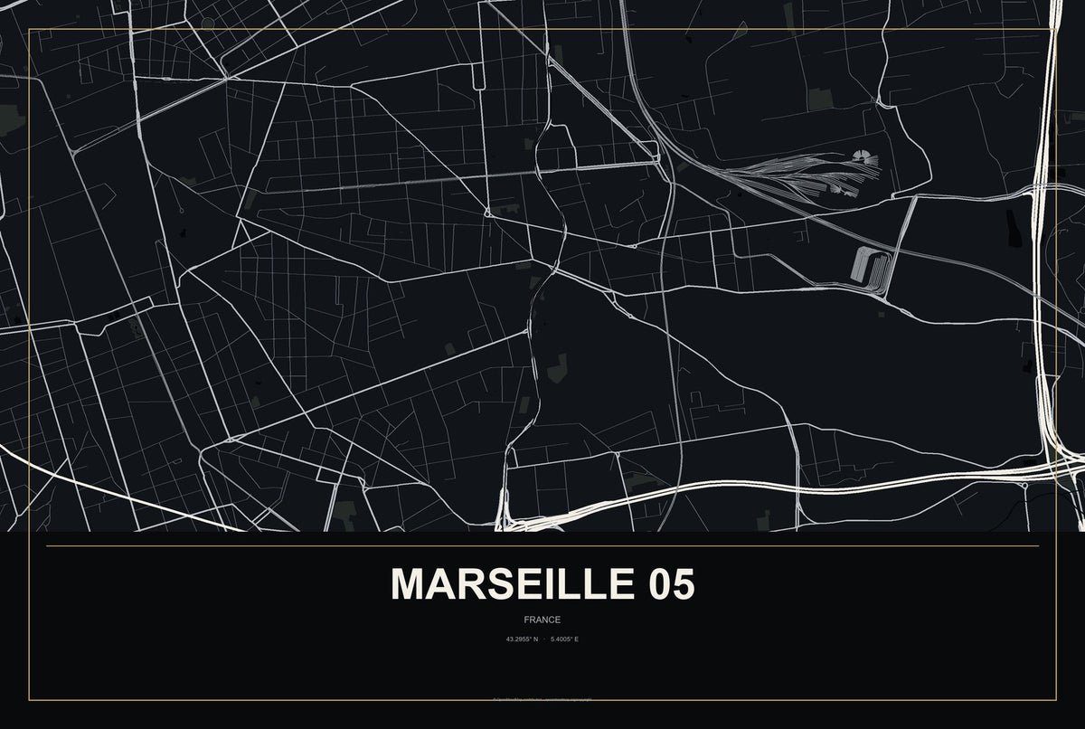 Marseille 05, France City Map Aluminum Sign in Metropolitan Noir style