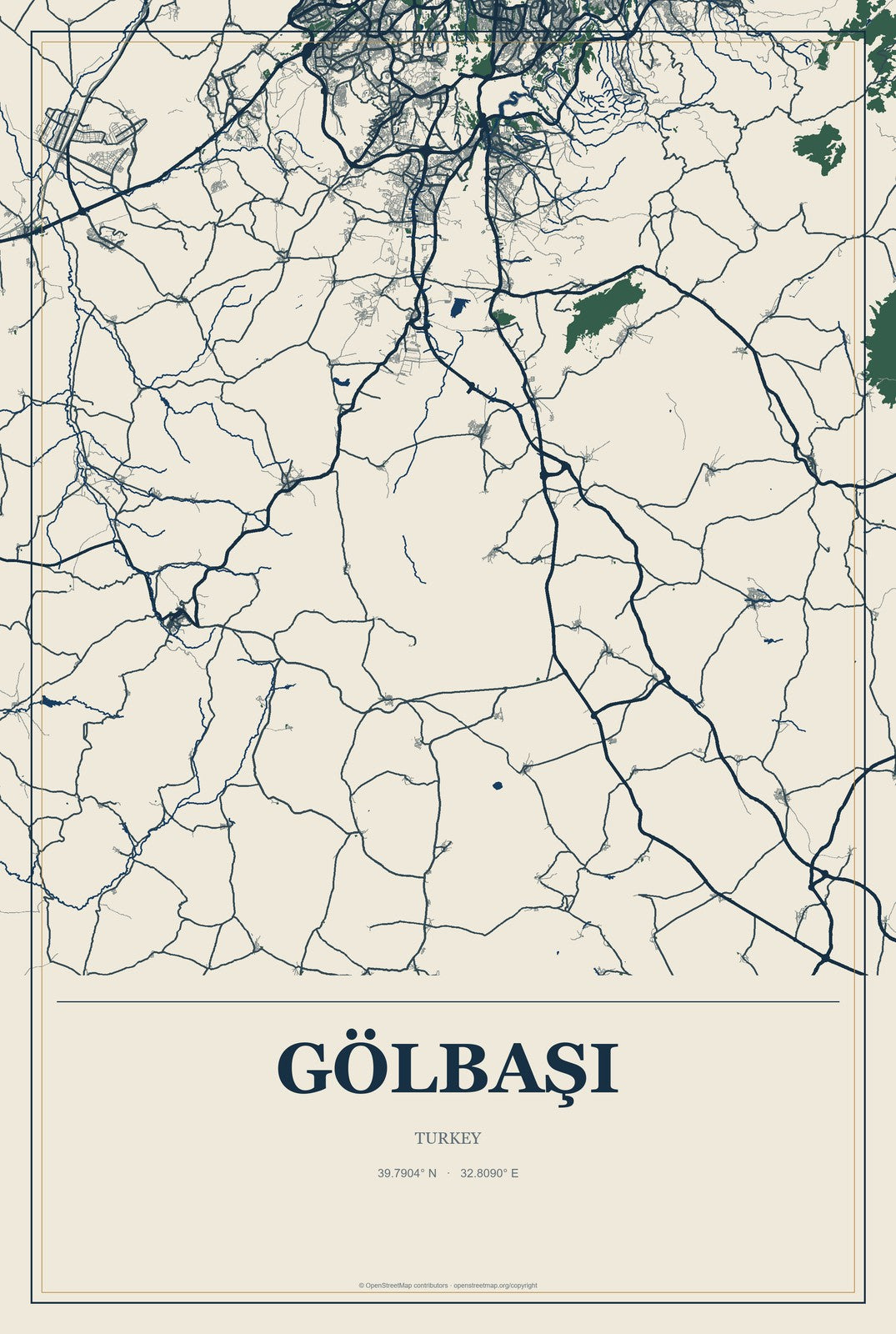 Gölbaşı, Ankara, Turkey City Map Aluminum Sign in Coastal Cutout style