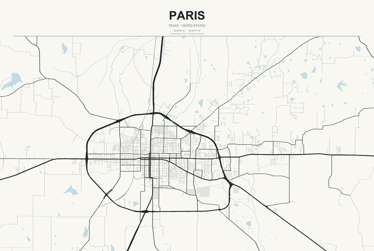 Paris, Texas City Map Aluminum Sign in Headline Atlas style