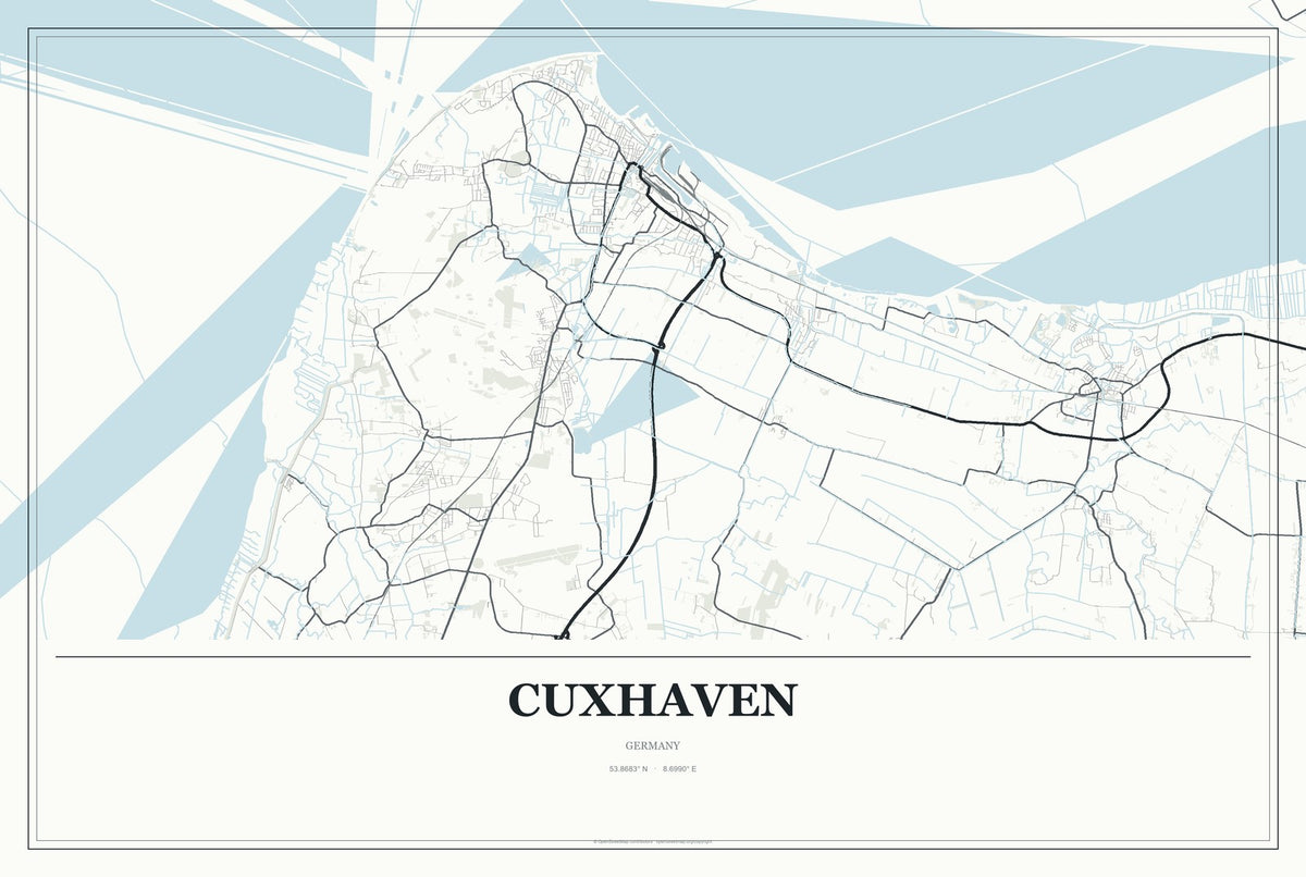 Cuxhaven, Germany City Map Aluminum Sign in Gallery Air style