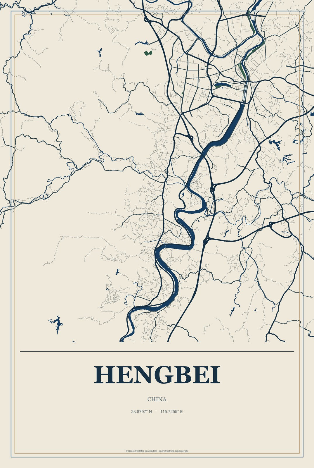 Hengbei, China City Map Aluminum Sign in Coastal Cutout style