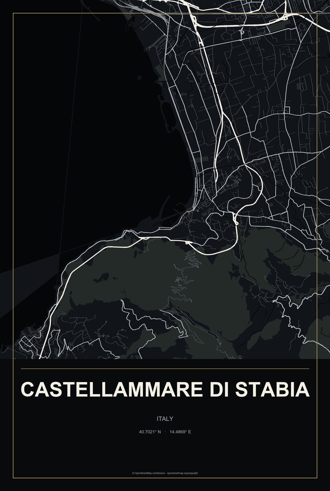 Castellammare di Stabia, Italy City Map Aluminum Sign in Metropolitan Noir style