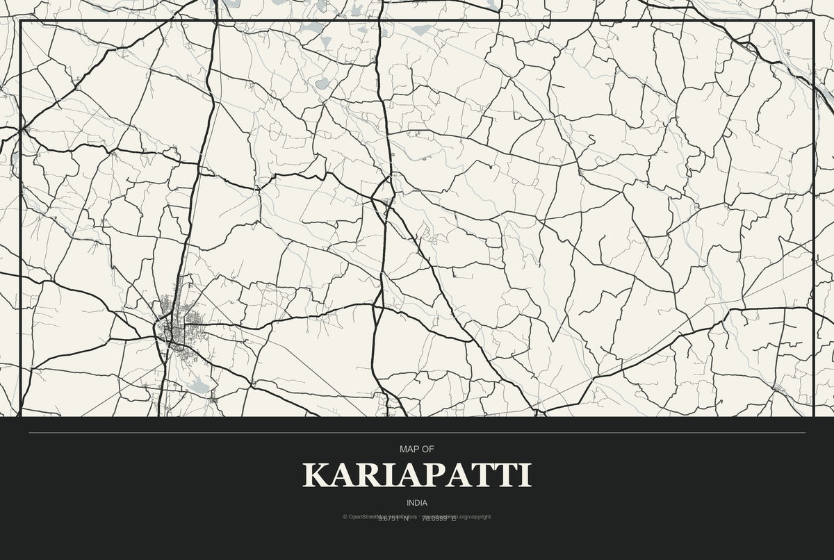 Kariapatti, India City Map Aluminum Sign in Museum Plaque style