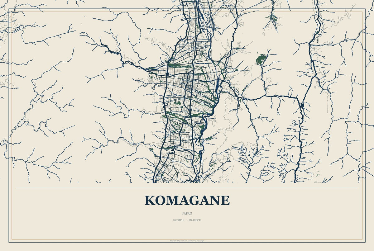 Komagane, Japan City Map Aluminum Sign in Coastal Cutout style