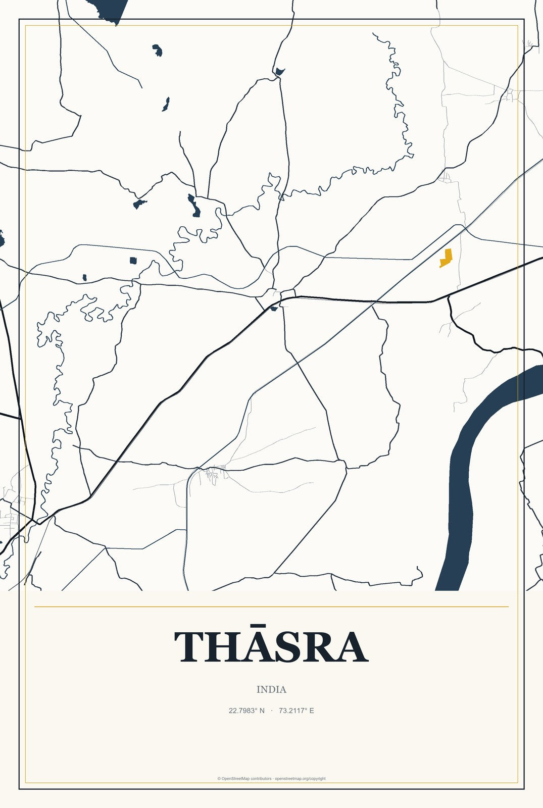 Thāsra, India City Map Aluminum Sign in Citrine Modern style