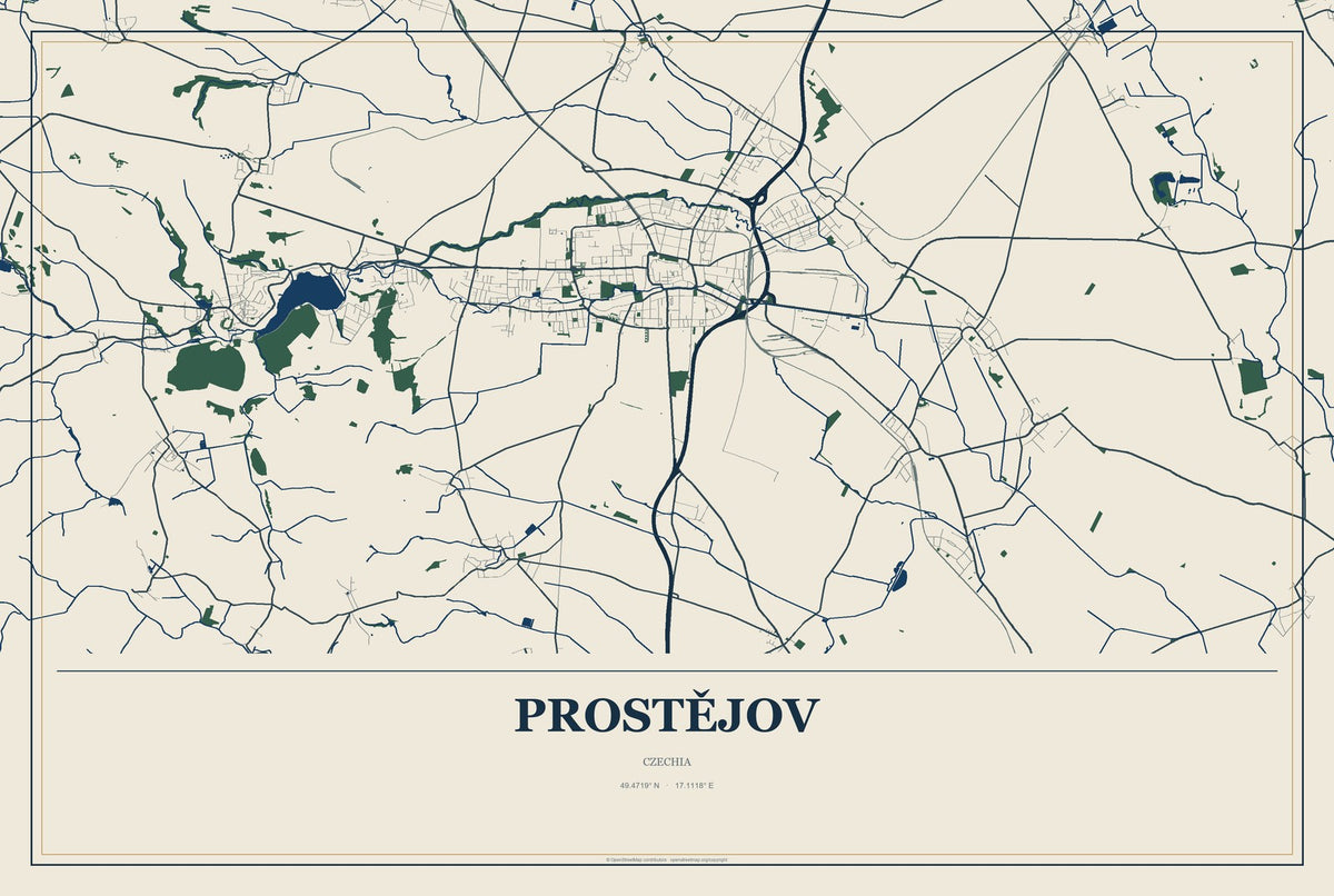 Prostějov, Czechia City Map Aluminum Sign in Coastal Cutout style