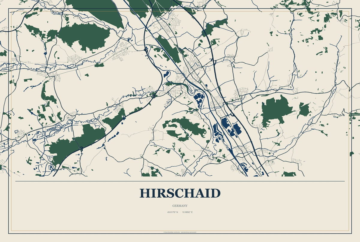 Hirschaid, Germany City Map Aluminum Sign in Coastal Cutout style
