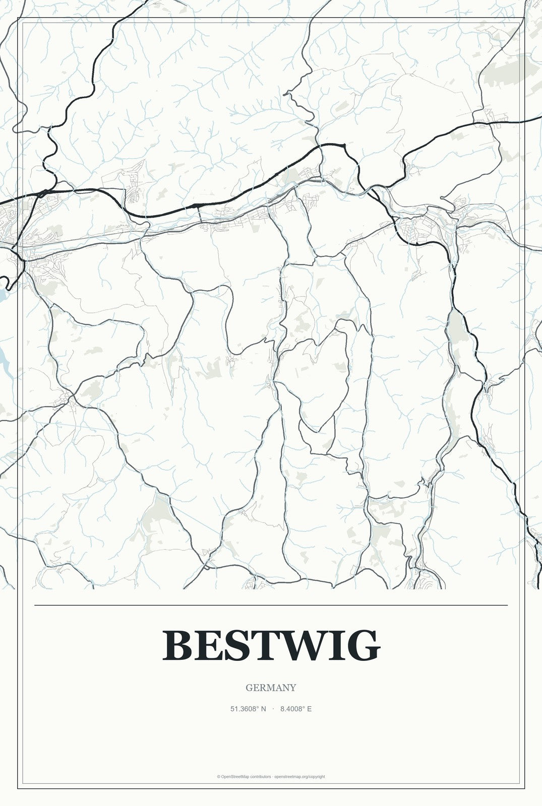 Bestwig, Germany City Map Aluminum Sign in Gallery Air style