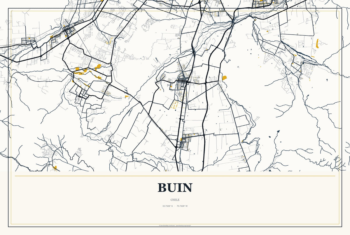 Buin, Chile City Map Aluminum Sign in Citrine Modern style