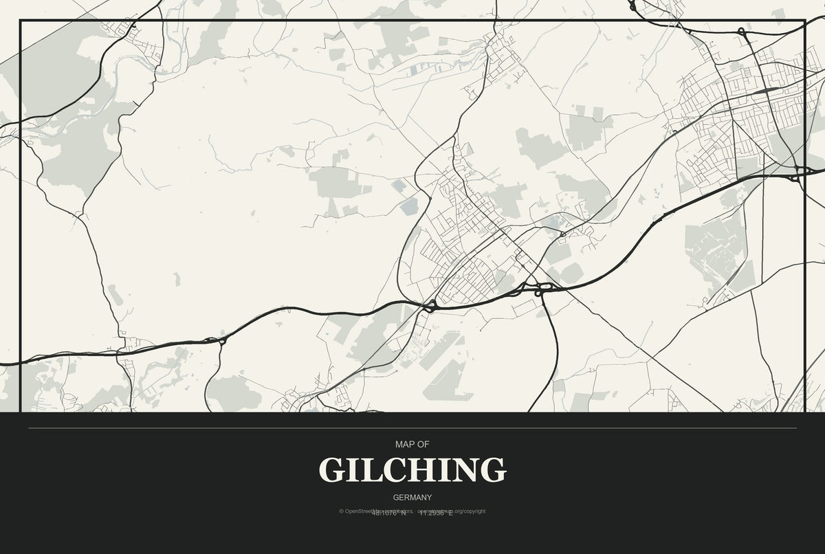 Gilching, Germany City Map Aluminum Sign in Museum Plaque style