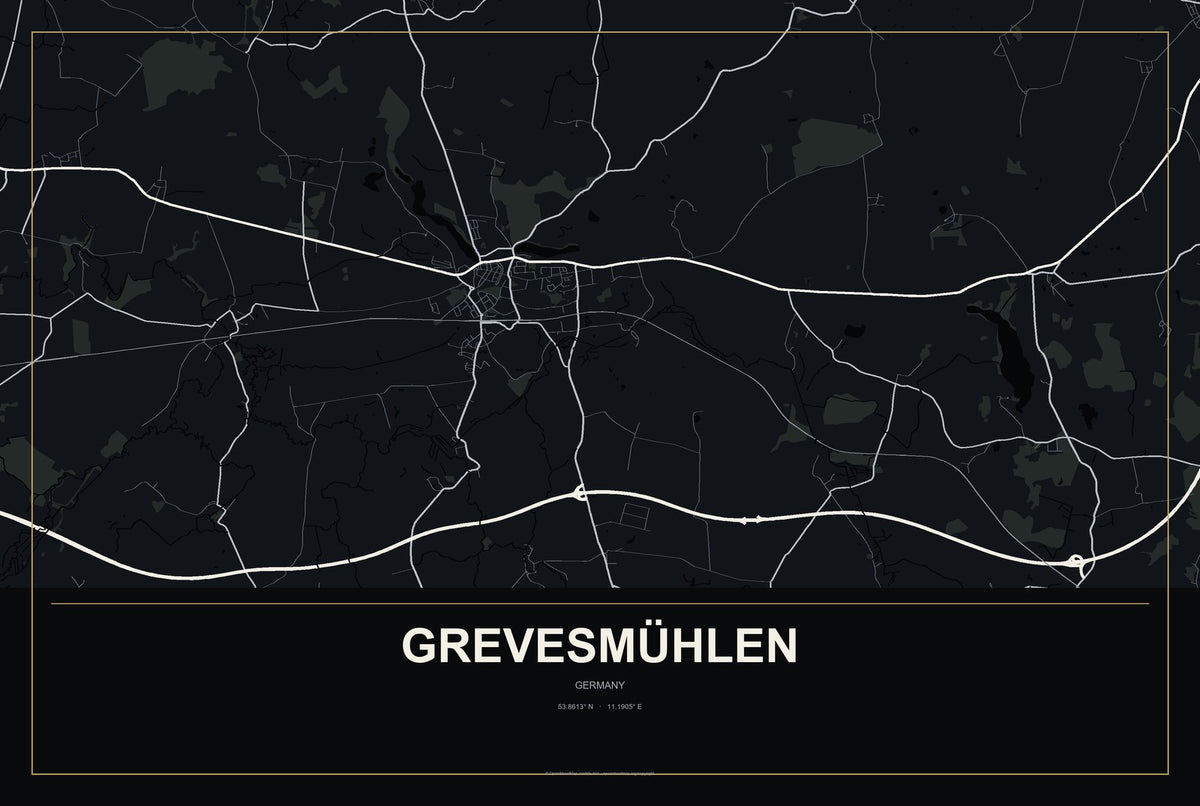 Grevesmühlen, Germany City Map Aluminum Sign in Metropolitan Noir style
