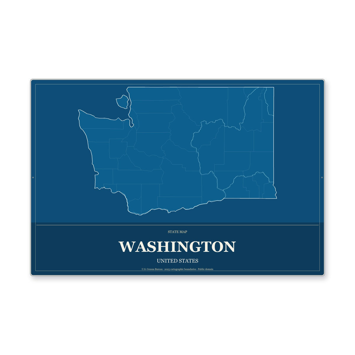 Washington state map aluminum sign in Harbor Cobalt style