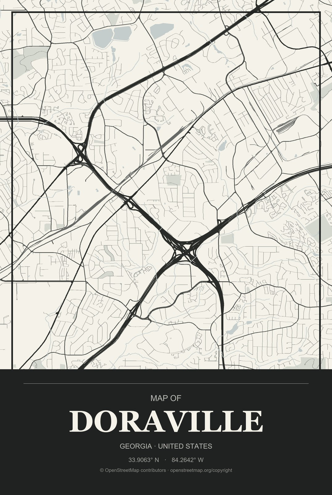 Doraville, Georgia City Map Aluminum Sign in Museum Plaque style