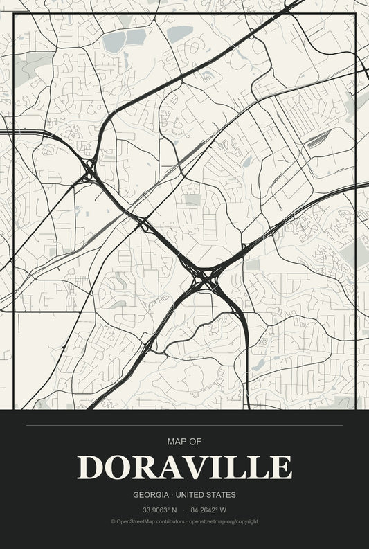 Doraville, Georgia City Map Aluminum Sign in Museum Plaque style