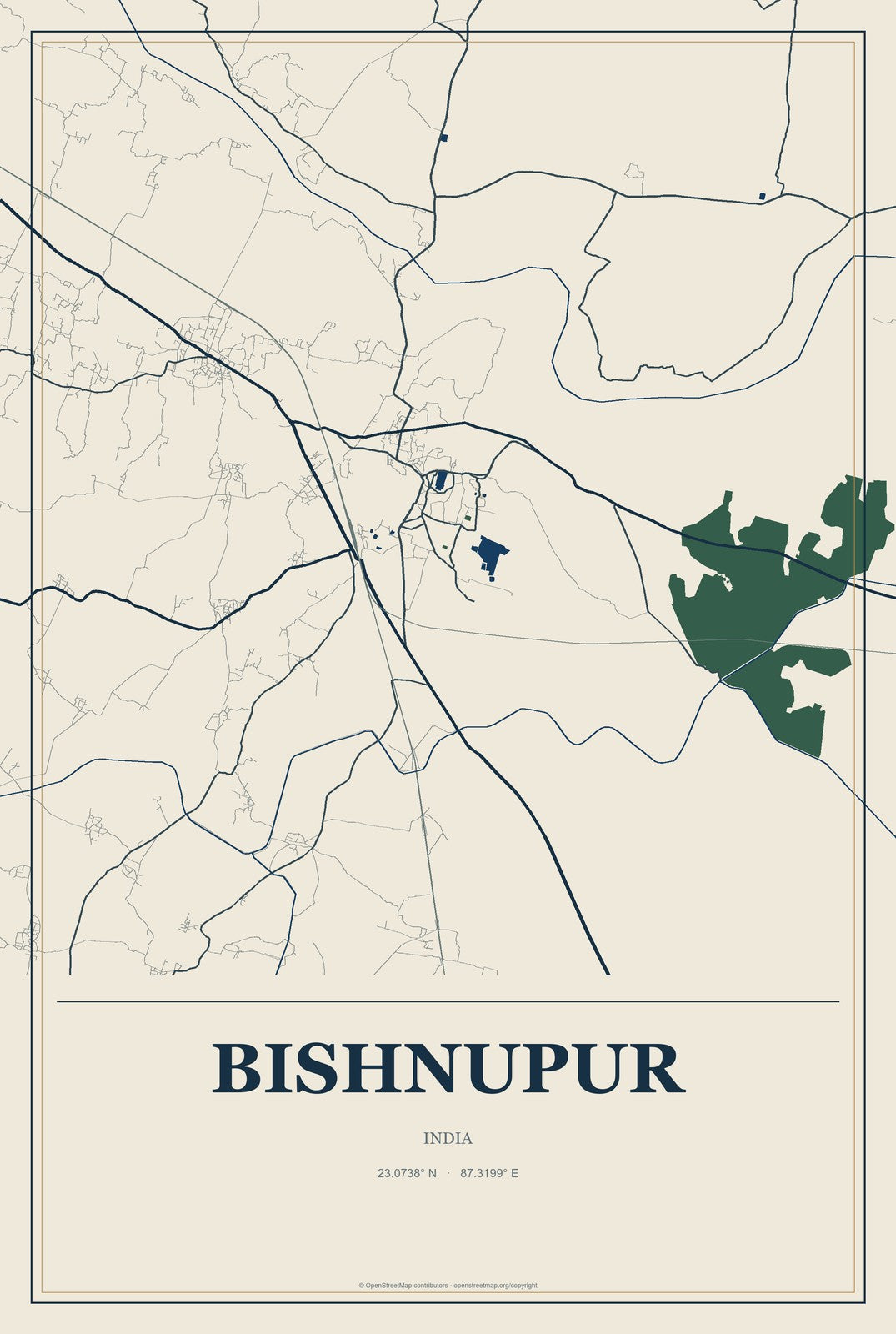 Bishnupur, Manipur, India City Map Aluminum Sign in Coastal Cutout style